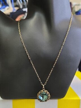 Catherine Popesco Gold-Tone Necklace with Blue Crystal Pendant - #0909